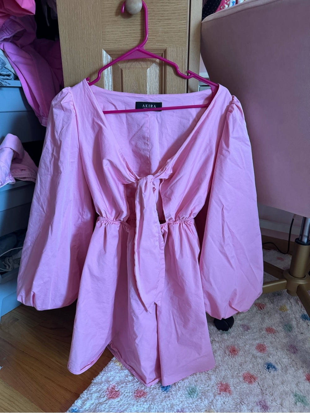 AKIRA Bubble Sleeve Tie-Front Pink Dress